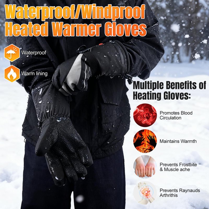 Starines Heated Gloves for Men Women 7.4V Battery Rechargeable Electric Heating Work Gloves Touchscreen Waterproof Hand Warmer for Christmas Winter Outdoor Ski Motorcycle Hiking Camping Hunting Gifts