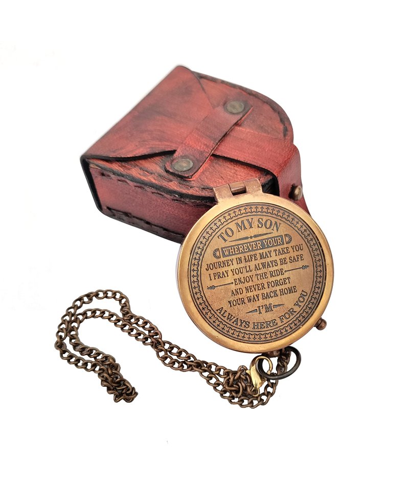 TSWO Be Blessed Compass with Leather Case – Religious & Christian Gifts for Men & Women, Catholic Baptism, Graduation, Inspirational Birthday Gift (to My Son Compass)