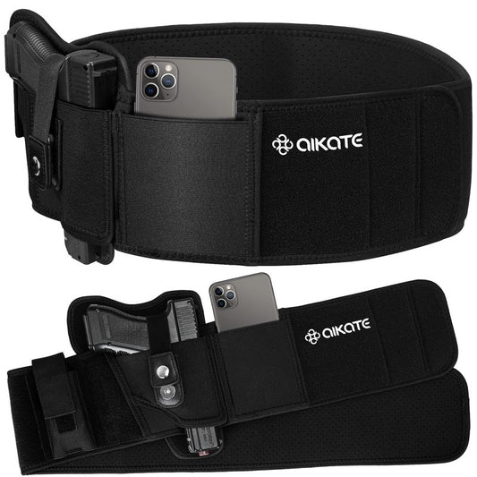 AIKATE Upgraded Belly Band Holster for Concealed Carry, Deep Concealment Gun Holster for Men, Waistband Holsters Fits for Glock 19, 17, M&P Shield 9MM Most Pistols (Fits Belly Up to 55", Right)