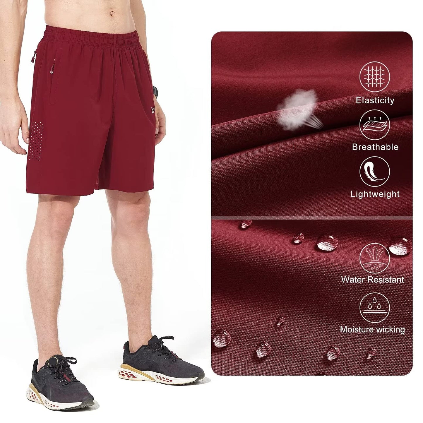 NORTHYARD Men's Athletic Running Shorts Gym Workout 7"/9"/5" Quick Dry Lightweight Sports Basketball Tennis 3 Zipper Pockets WineRed S