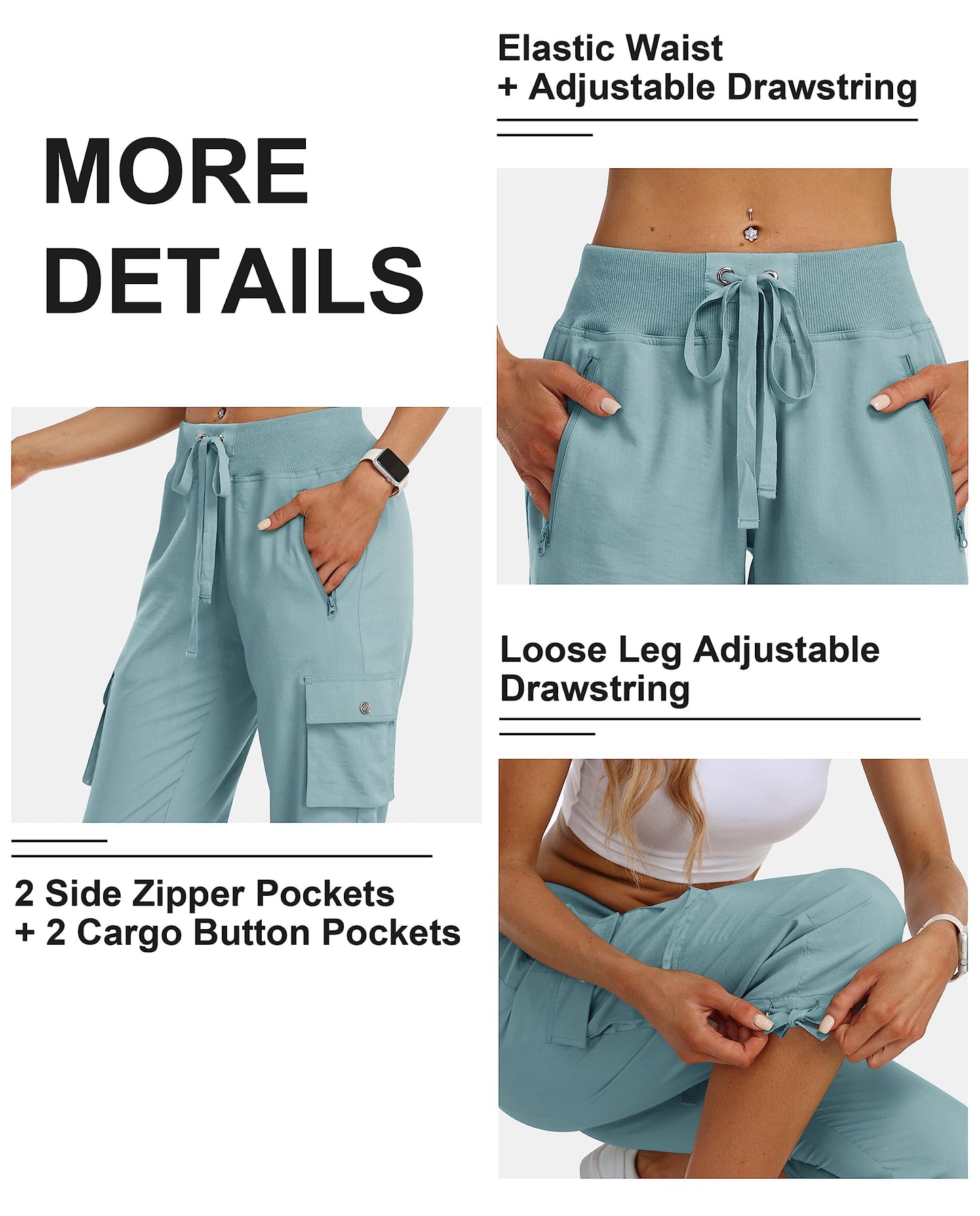 MoFiz Womes Capris Summer Cargo Hiking Pants Lightweight Quick Dry Running Athletic Shorts Casual Outdoor Zipper Pockets Dusty Blue XL