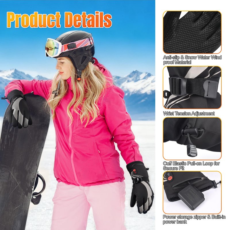 Starines Heated Gloves for Men Women 7.4V Battery Rechargeable Electric Heating Work Gloves Touchscreen Waterproof Hand Warmer for Christmas Winter Outdoor Ski Motorcycle Hiking Camping Hunting Gifts