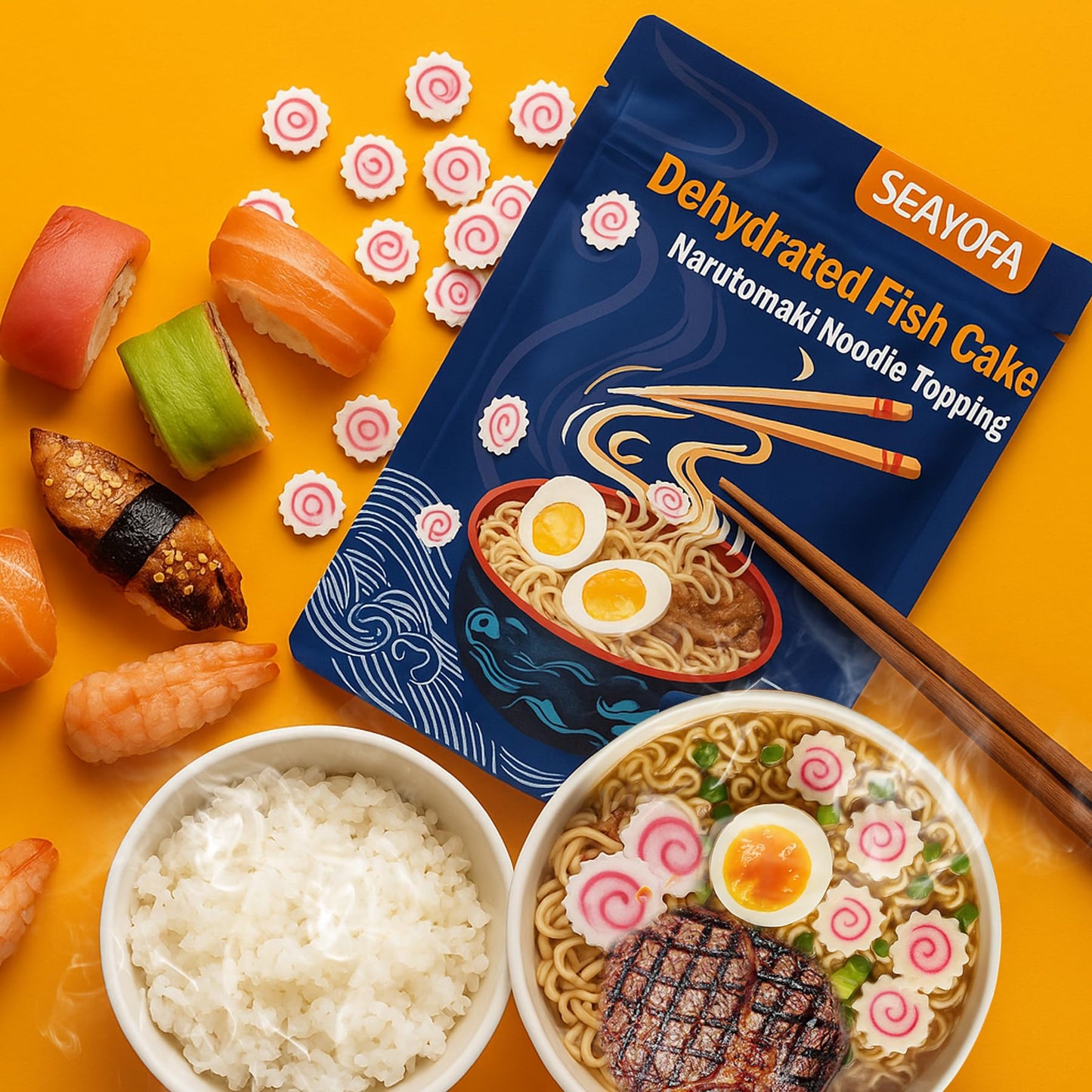 5.3oz Freeze Dried Narutomaki Fish Cake - Japanese Ramen Toppings for Instant Noodles, Udon, Soup, Camping Food & Emergency Supplies, Authentic Asian Cuisine