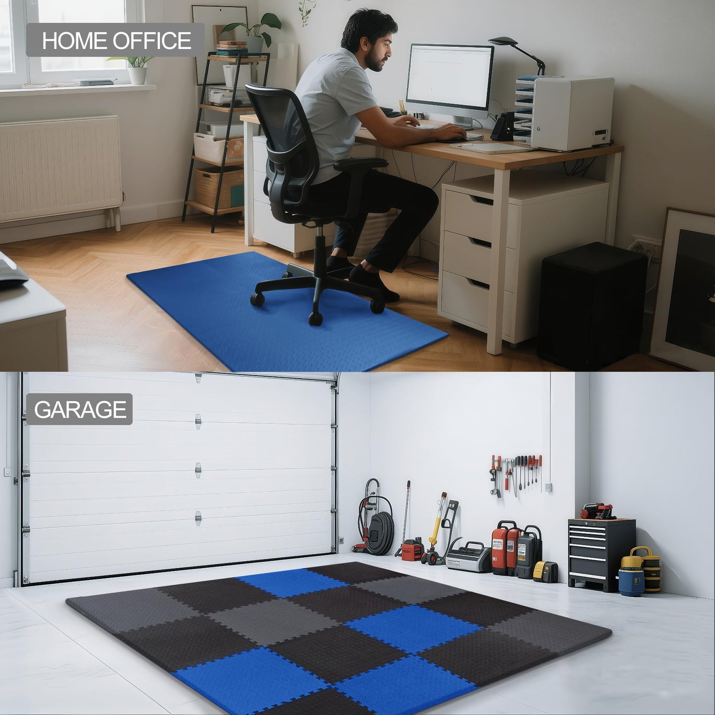 Elevon Puzzle Exercise Gym Flooring Mat, 1/2" Thick EVA Interlocking Foam Tiles Workout Mat for Home Gym, Fitness Equipment, MMA, Gymnastics, 12 Tiles Shock-Absorbing Exercise Mat, Blue (48 Sq Ft)