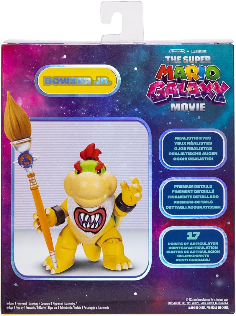 Super Mario Galaxy Action Figure - Bowser Jr. with Paint Brush Accessory | 5” Premium Detailing & 17 Points of Articulation