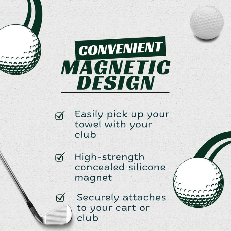 Bogeys and Beers Magnetic Golf Towel, Green and Gold Microfiber with Carabiner Clip