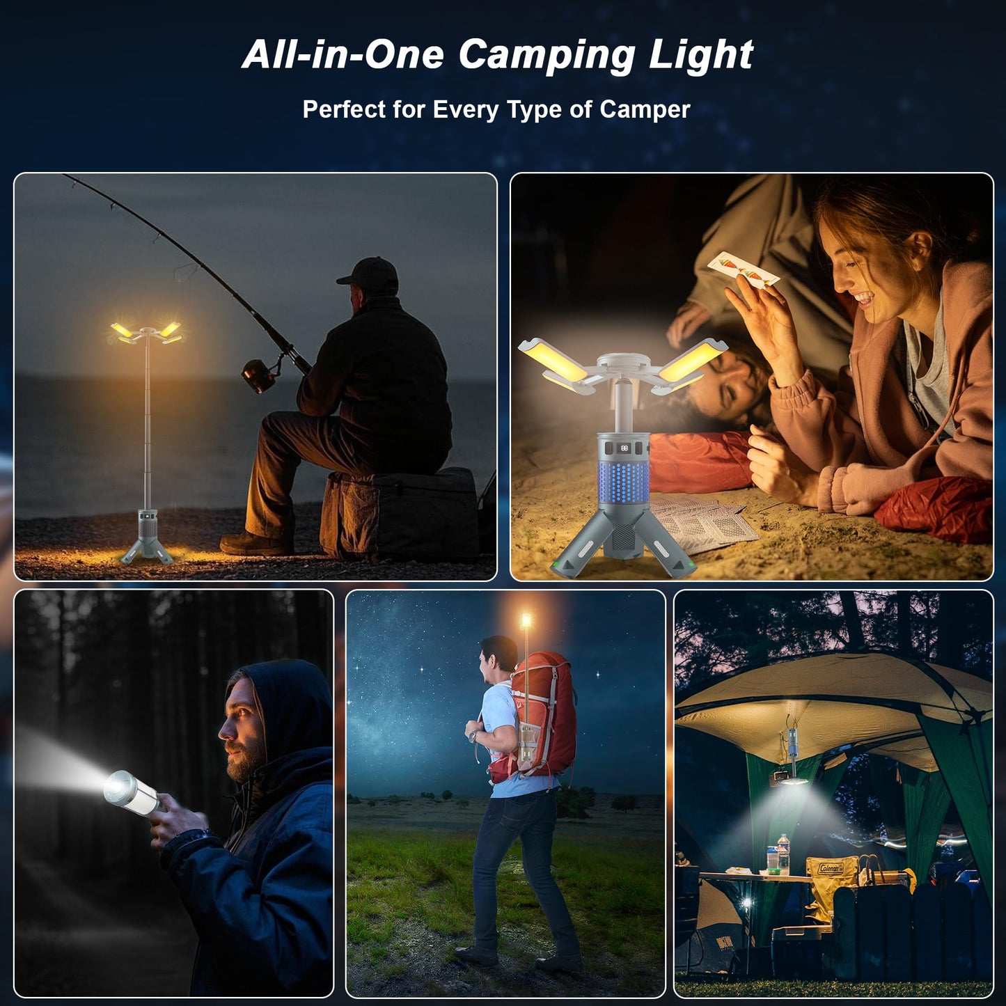 Camping Lights, Rechargeable Telescopic Camping Lights with Stand,12,000mAh Camping Lanterns & Lights with RGB, Magnetic Base, Portable Flashlights for Camping, Hiking, Emergency