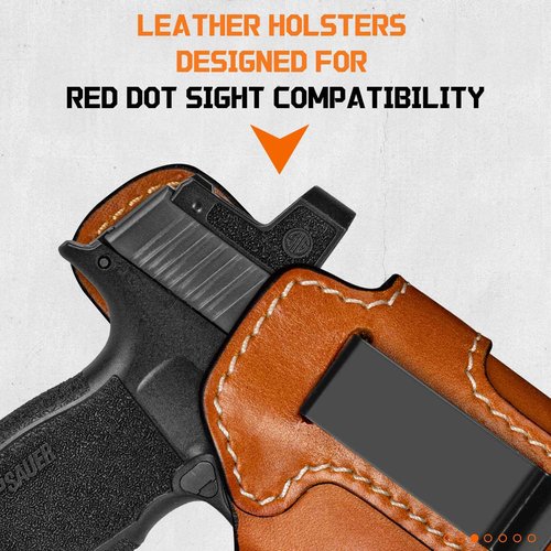 Premium IWB Leather Holster for SIG Sauer P365, P365X, P365XL, Optic-Ready Concealed Carry Holster, Molded Leather, Steel Clip Fits 1.75" Belt,Right-Hand Inside Waistband Holster, Classic Brown Color