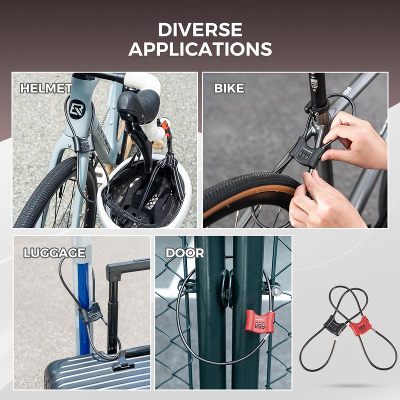 ROCKBROS Bike Lock (0.67m/2.2FT), 3-Digit Codes Resettable Combination Cable Lock,for Motorcycle, Mountain Road Bike, Helmet,(Black).