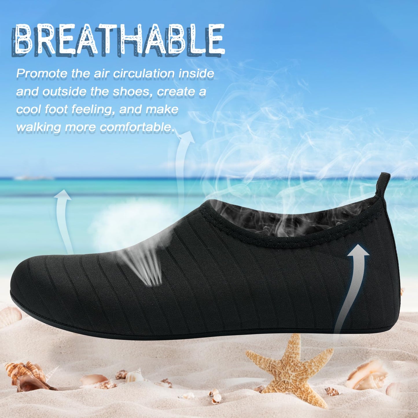 ANLUKE Water Shoes Barefoot Aqua Yoga Socks Quick-Dry Beach Swim Surf Shoes for Women Men Black/Solid 38/39