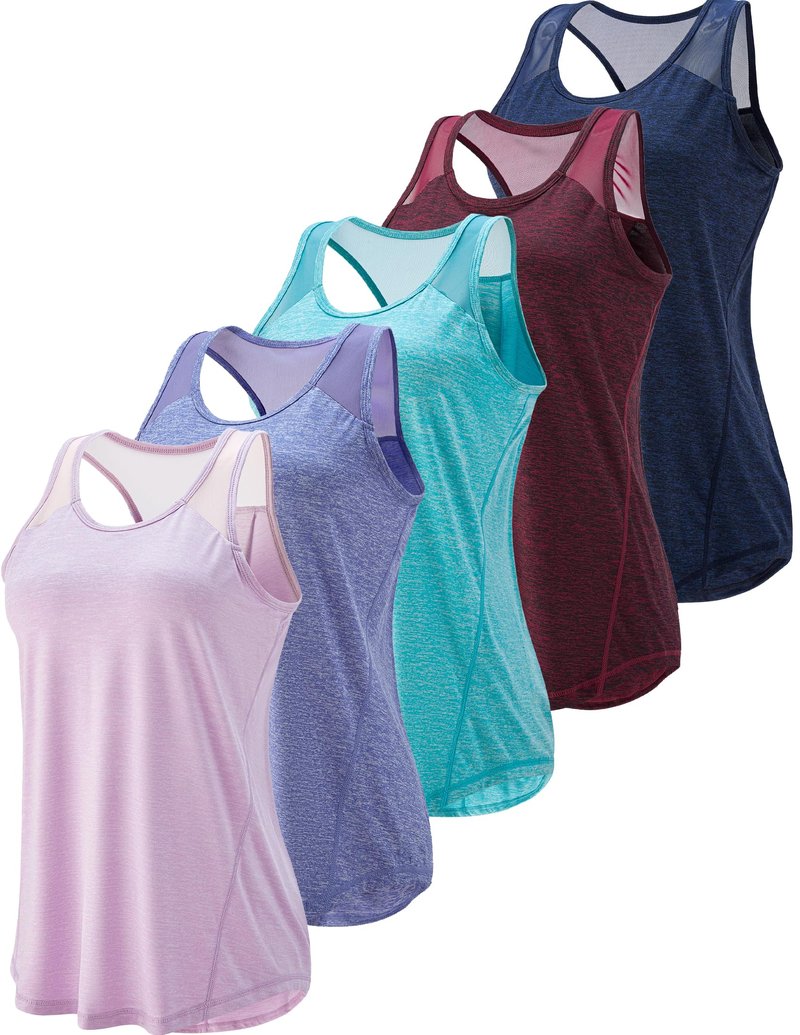 5 Pack Women's Workout Tops, Athletic Racerback Tank Tops for Women, Mesh Sleeveless Shirts Yoga for Gym Running (Set 3, Large)