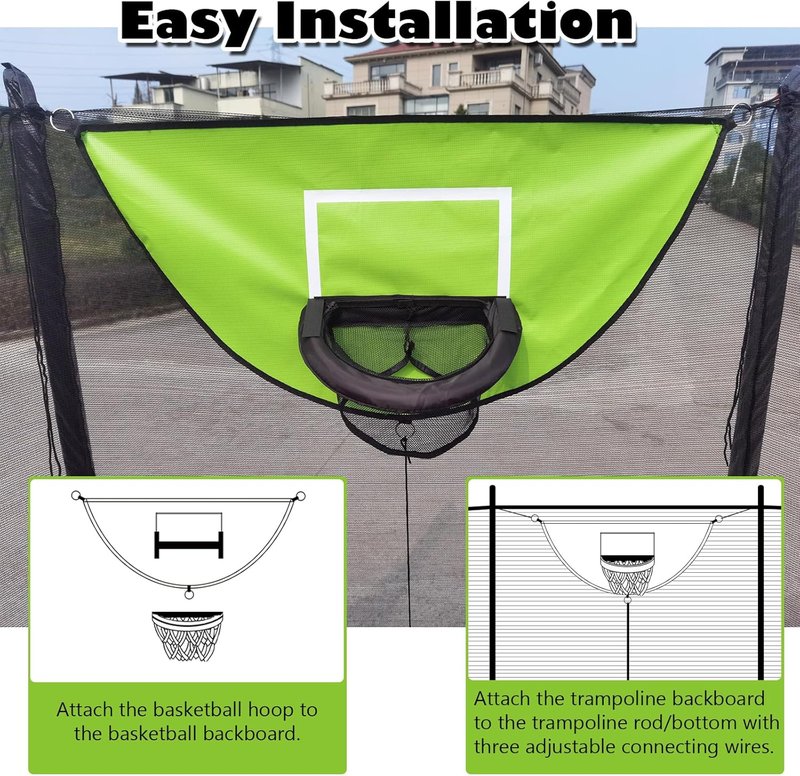 Trampoline Basketball Hoop - Easy Install with Pump & 4 Mini Balls | Universal Dunking Accessory