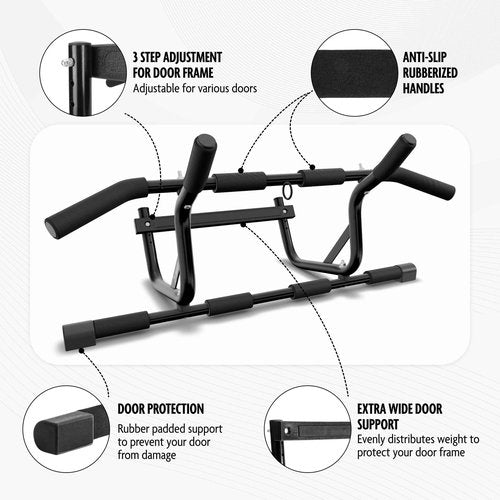DMoose Pull Up Bar for Doorway - Upto 250 Lbs Capacity, Chin Up Bar with No Screwing & No Slipping Hanging Bar with Padded Handles for Strength Training, Door Frame Pullup Bar with Installation Guide (Black)
