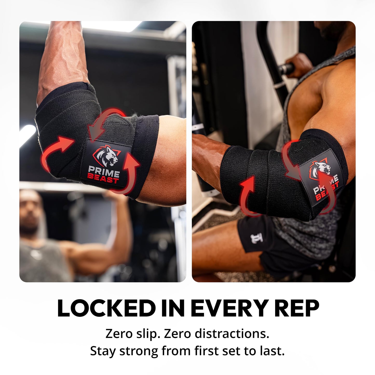 Prime Beast Hybrid Elbow Wraps for Weightlifting, Compression Sleeve and Adjustable Wrap Support for Bench Press, Powerlifting, and Gym Training (1 Pair) (Black, Small)