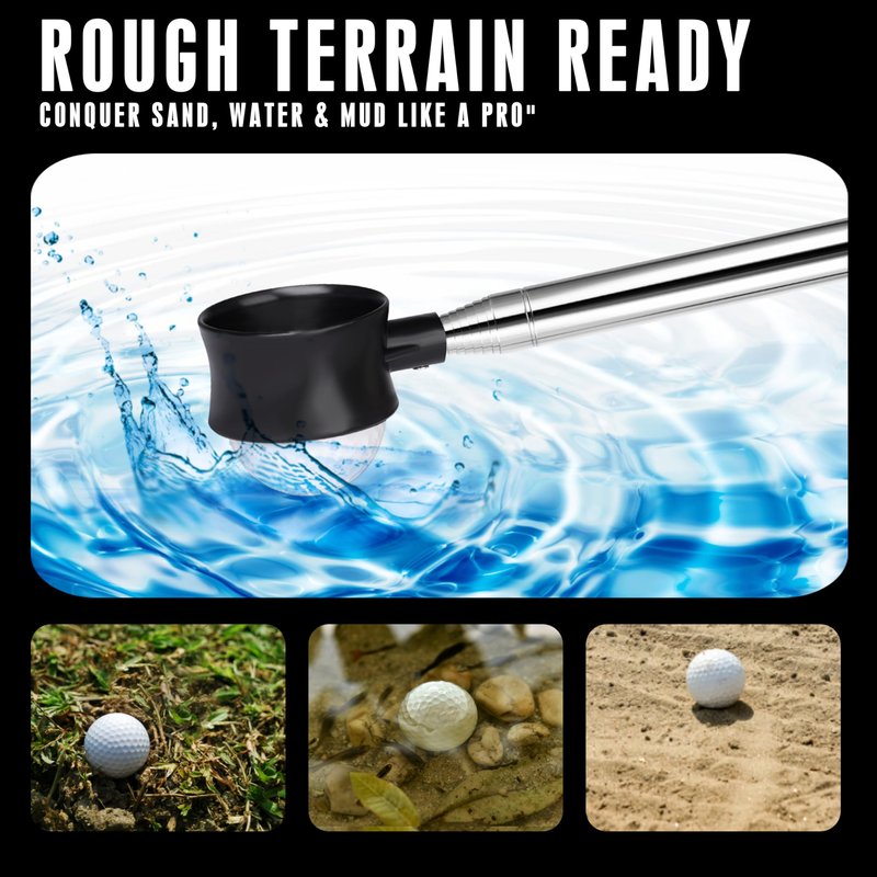 Goashpeaot Premium Press-Lock Golf Ball Retriever – 9Ft / 12Ft / 14.5Ft / 16.3Ft with Reinforced Stainless Steel Shaft & Non-Slip Rubber Grip, Golf Ball Retriever Telescopic for Water (Black, 12Ft)