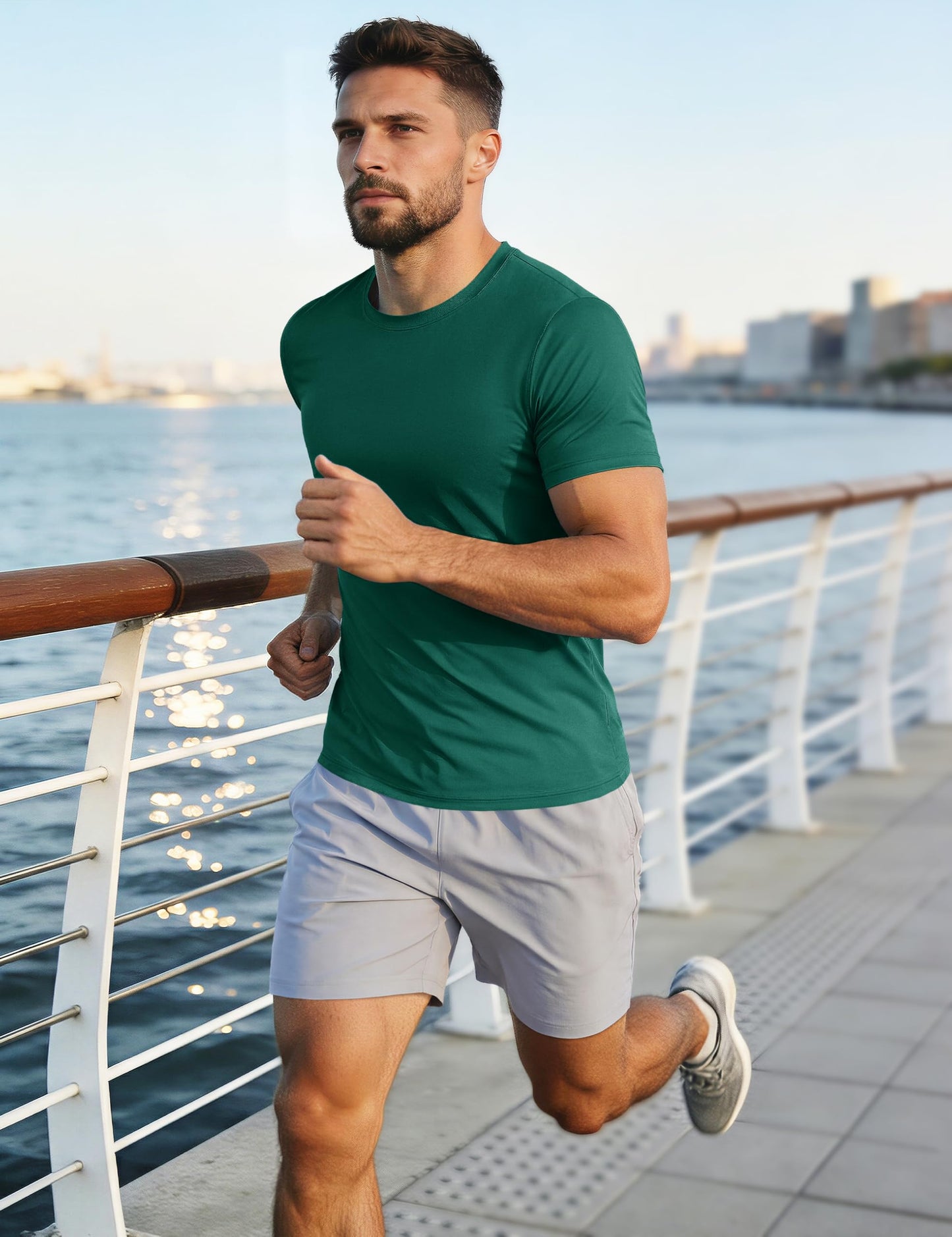 Mens Short Sleeve Shirts Lightweight T-Shirt Sun Protection Rash Guards Shirts Gym Tshirts Base Layer Running Shirts Active Shirts Emerald Green
