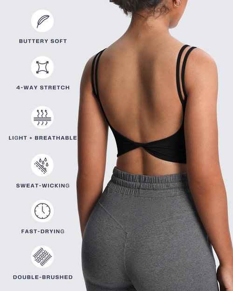 Aoxjox Women's Workout Sports Bras Fitness Yoga Crop Tank Twist Back Cami (Black 3 Pieces Pack, Small)