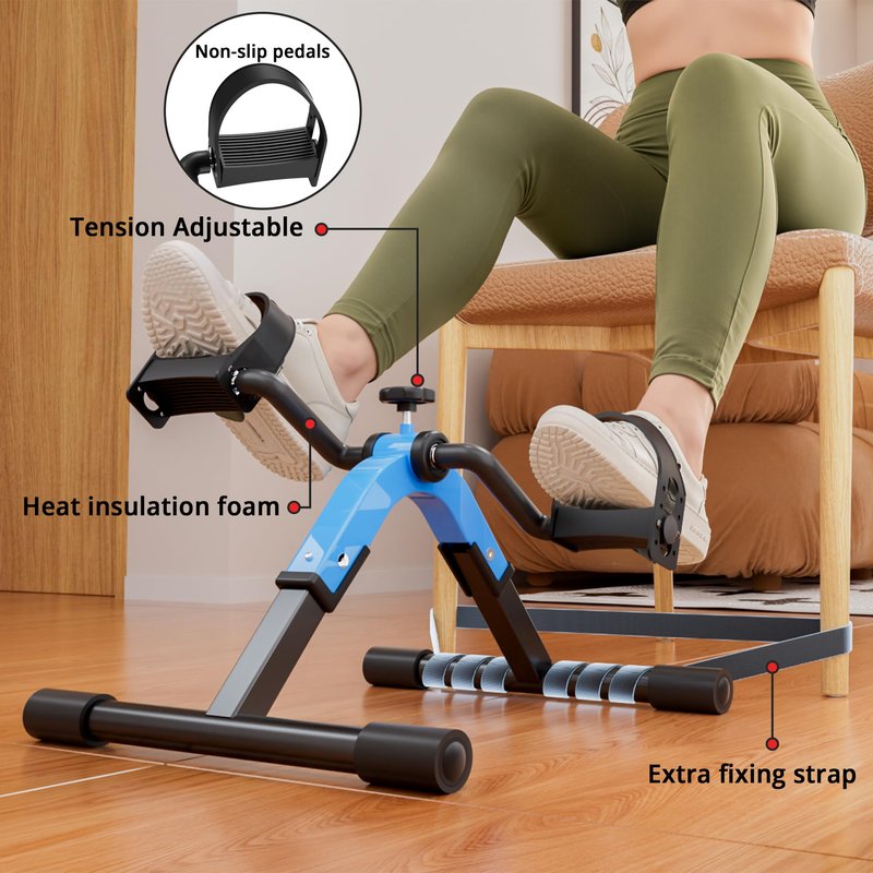 RYGEO Folding Pedal Exerciser Mini Exercise Bike Under Desk Bike for Arms and Legs Workout, Portable Desk Bike Peddler Machine for Sedentary Officer & Seniors