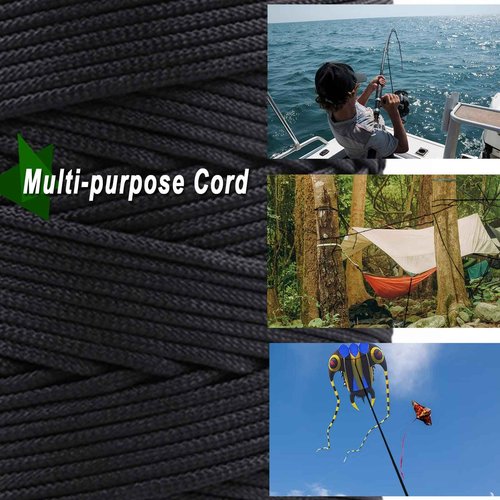 9KM DWLIFE Black Braided Kevlar Cord, 500-1500lb, Heavy Duty Huge Kite String, Model Rocket, Paracord, Fishing Assist Cord, Camping, Hiking, Outdoor Survival Rope
