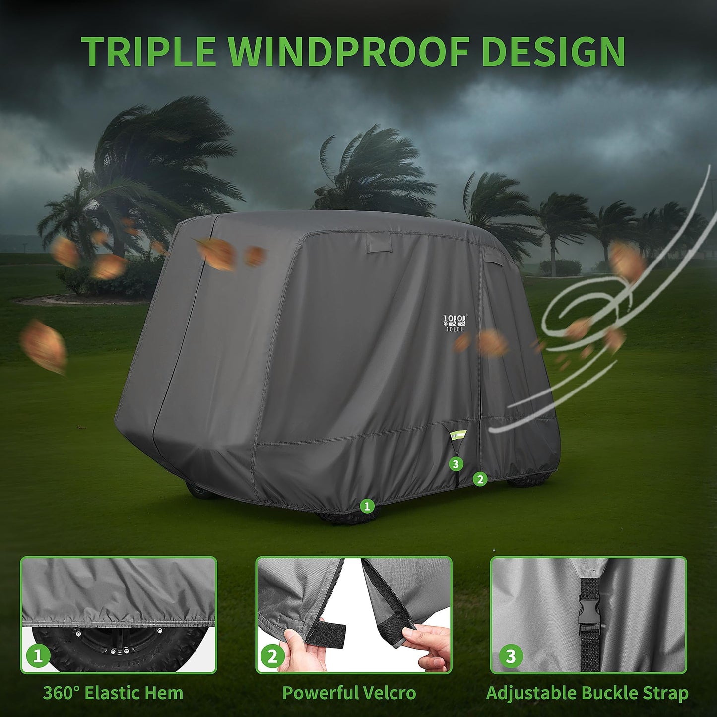 10L0L Heavy Duty Golf Cart Cover for 2/4/6 Passengers EZGO, Club Car and Yamaha, All Weather Outdoor Protection Weatherproof
