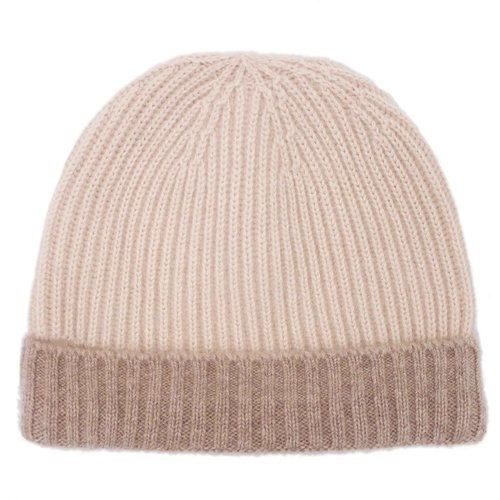 Pure 100% Cashmere Bi-Color Beanie for Men, Warm Soft Mens 3Ply Cashmere Beanie Hat in a Gift Box; Ultra Plush (Beige and Camel)