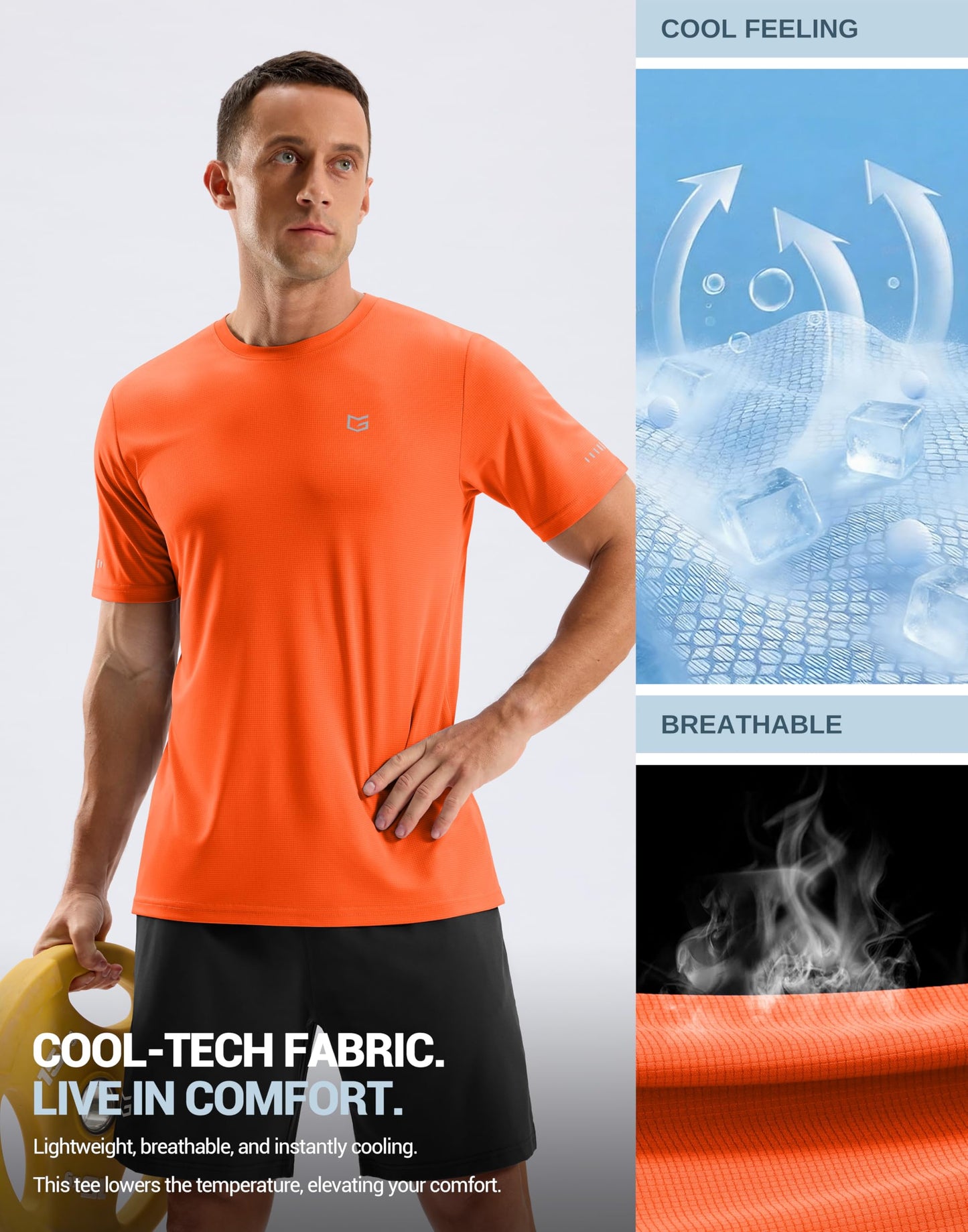 Men's Workout Breathable T-Shirts Dry Fit UPF 50+ Sun Shirts Quick Dry Cooling Tee for Athletic, Running, Hiking (Fluorescent Orange, S)