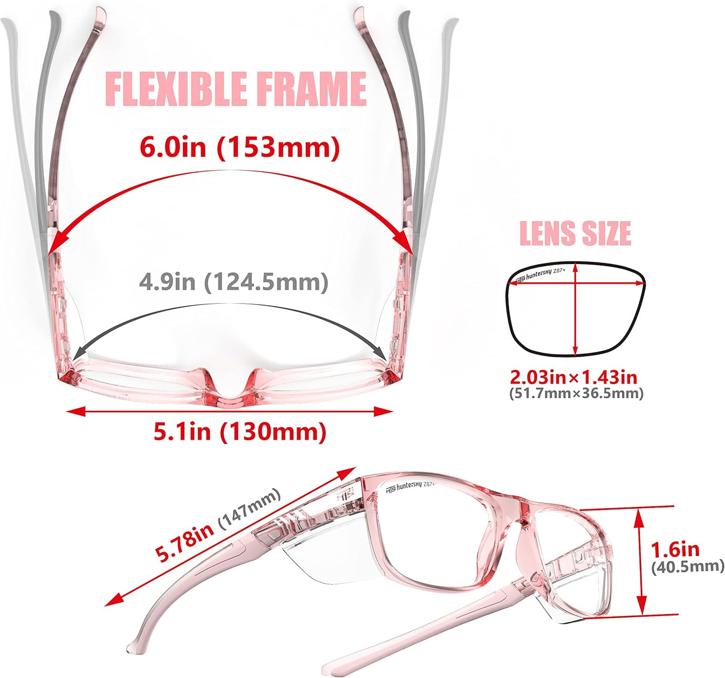 HTS HUNTERSKY Safety Glasses - ANSI Z87 Anti-Fog, Scratch-Resistant | Small Size for Men & Women
