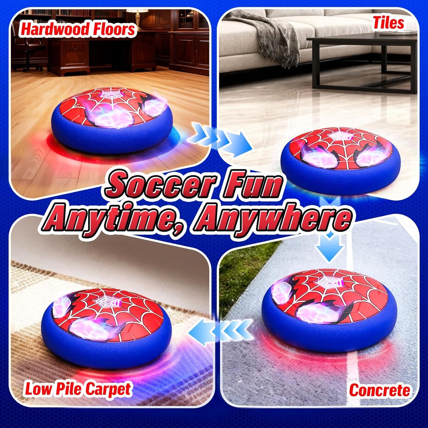 Light Up Hover Soccer Ball - Glowing Web Design & LED Eyes | Indoor Fun Toy for Kids Age 3-12