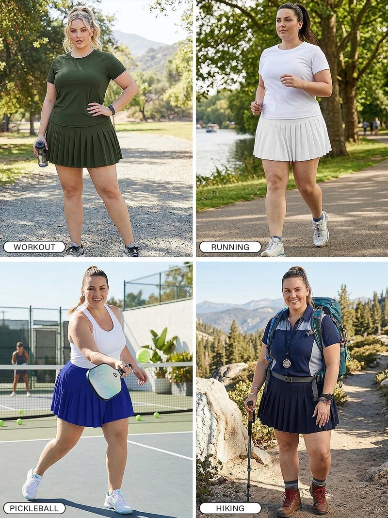 Moon Wood Women's Plus Size Pleated Tennis Skirt- Girls High Waist Athletic Golf Skirts with Shorts Black