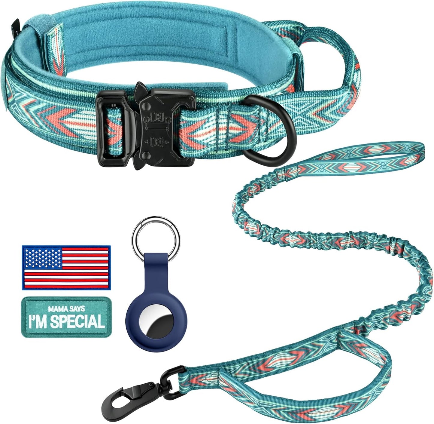 Tactical Dog Collar - Adjustable Military Nylon with Control Handle & Heavy Metal Buckle | Large Green Arrow-Set