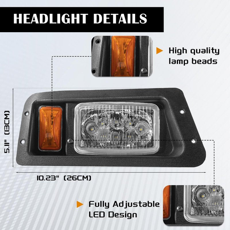 VPAHub Golf Cart Adjustable Light Kit Fit for YAMAHA G22, 2 LED headlight, 2 LED taillight, 1 Basic wiring harness Instruction & hardware included, Black/Amber/Clear