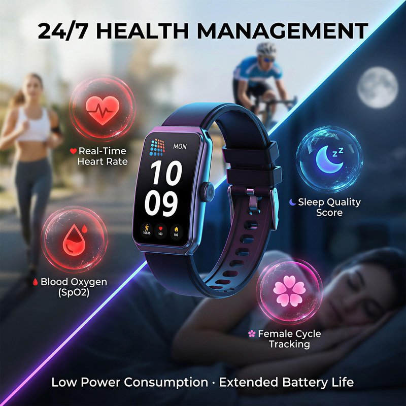 LZBWOL Health Fitness Tracker Watch for Men Women, 1.47" HD, 24/7 Heart Rate, Blood Oxygen, Sleep Monitor, 100+ Sports Modes, IP68 Water Resistant Pedometer, Compatible with Android & iOS- Black