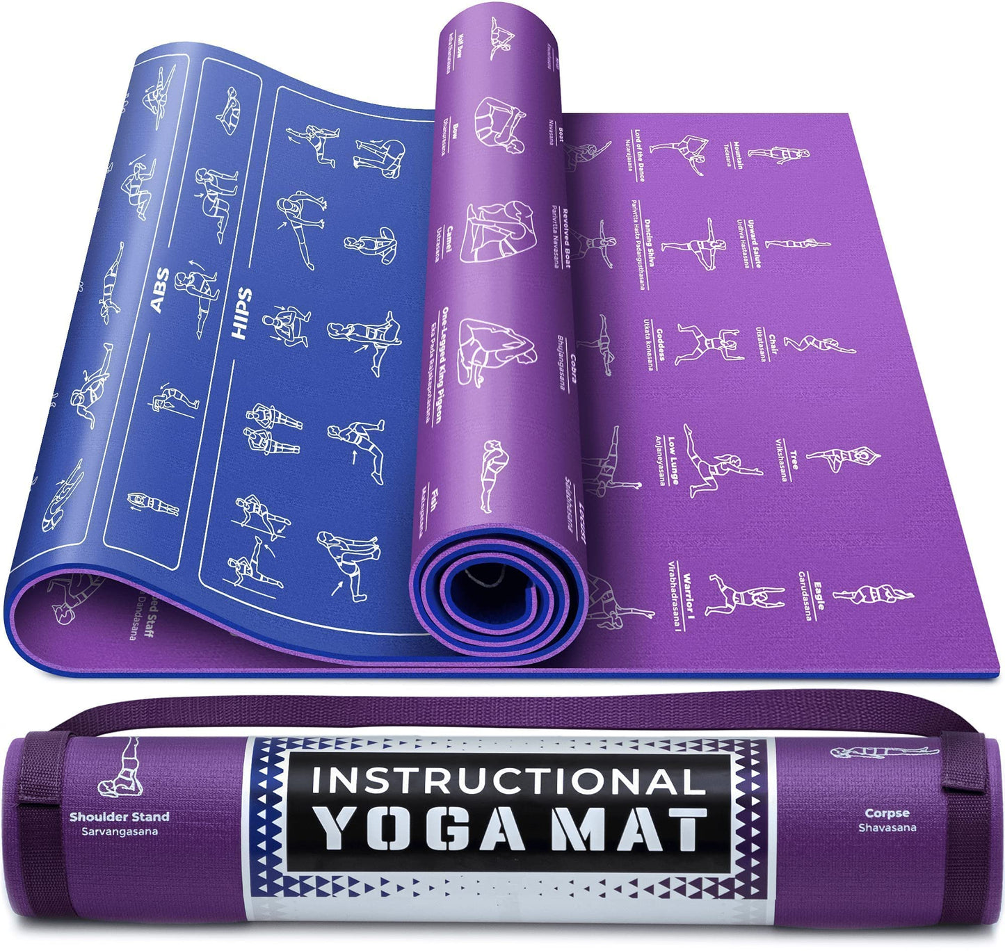 2x Instructional Yoga Mats with Carrying Strap