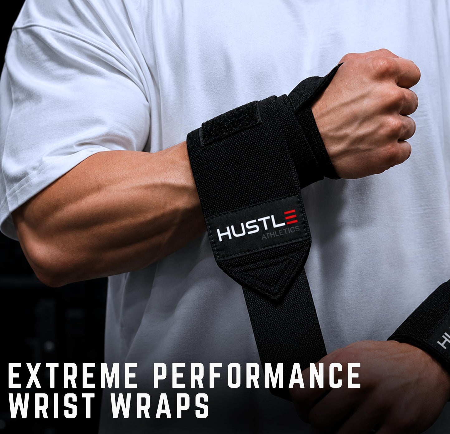 Hustle Athletics Wrist Wraps for Weightlifting - 18" & 12" Premium Wrist Support Weight Lifting Wraps to Lift Heavier & Train Harder - Heavy Duty Powerlifting & Bench Press Gym Straps for Men & Women