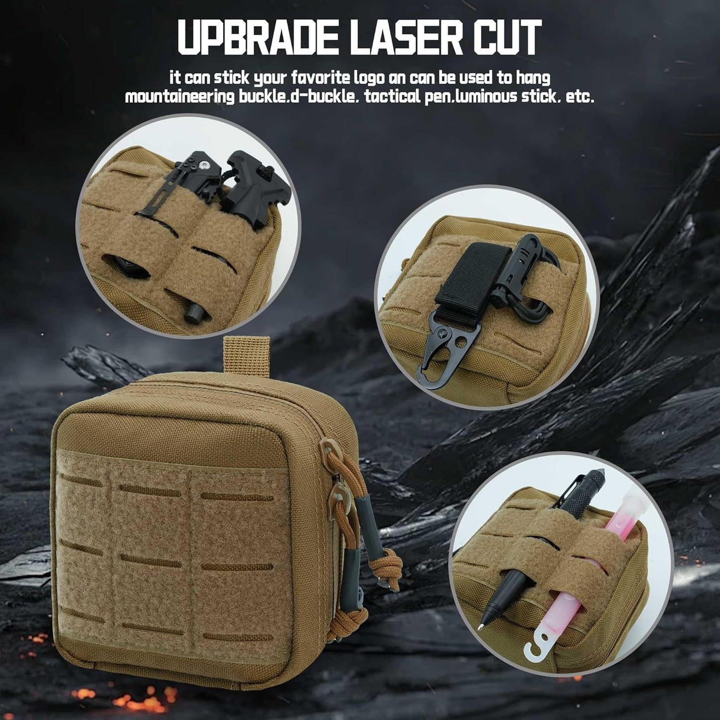 Tactical Molle Admin Pouch - Laser Cut Design with Flag | 4x4 Inches, Interior Divider & Removable Pocket