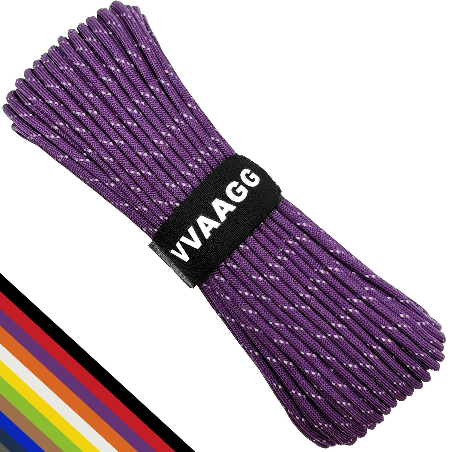 VVAAGG Reflective Paracord Rope 100FT, 7 Strand Nylon para Cord Lanyard Utility 550 Parachute Cord, 4mm Thin Tent Rope for Outdoor Camping Hiking (Purple)