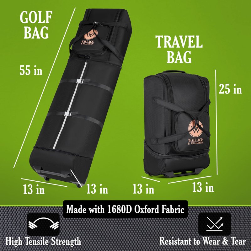 Golf Travel Bag with Wheels – Padded Airline-Approved Golf Club Travel Cover, Heavy-Duty Soft Sided Flight Bag with Reinforced Base & Carry Handles – Fits Full Size Cart & Stand Bags