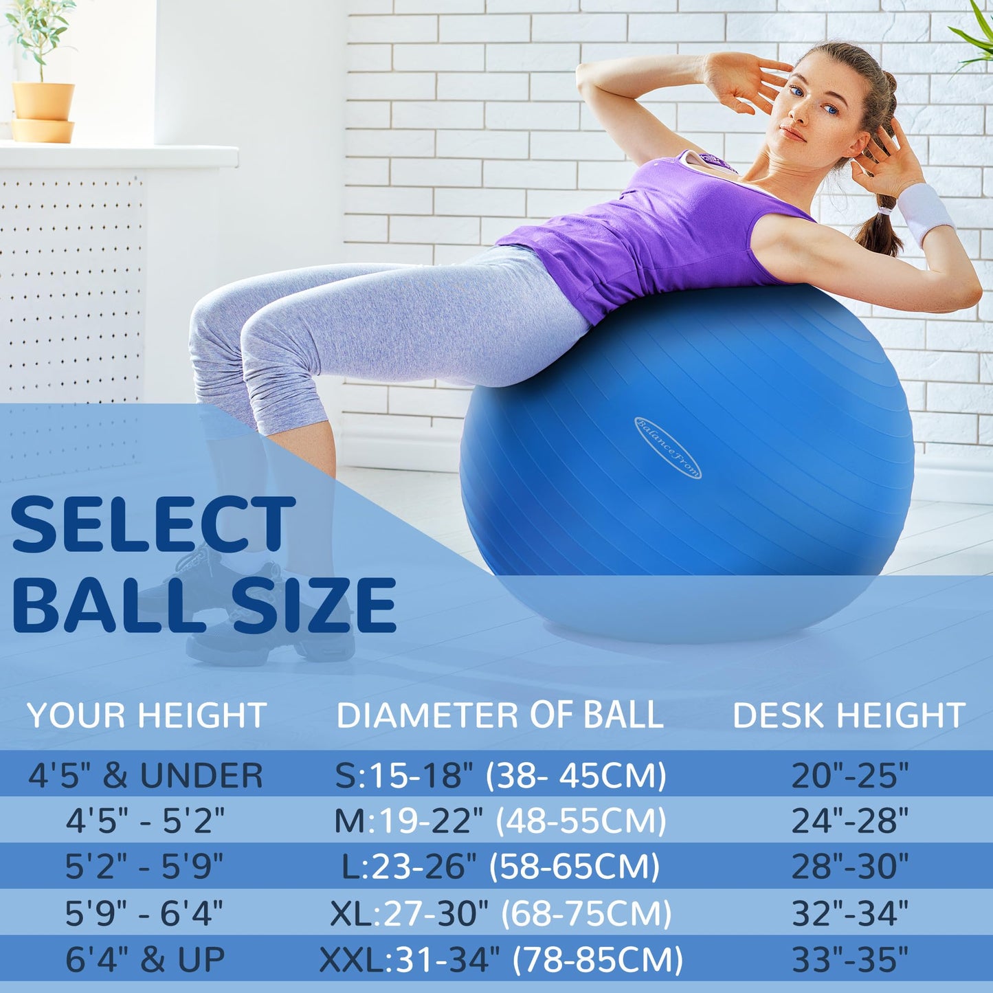 Fitvids Anti-Burst Slip Resistant Exercise Ball - 34-inch Blue – 2 – 31-34in (78-85cm), XXL – Blue
