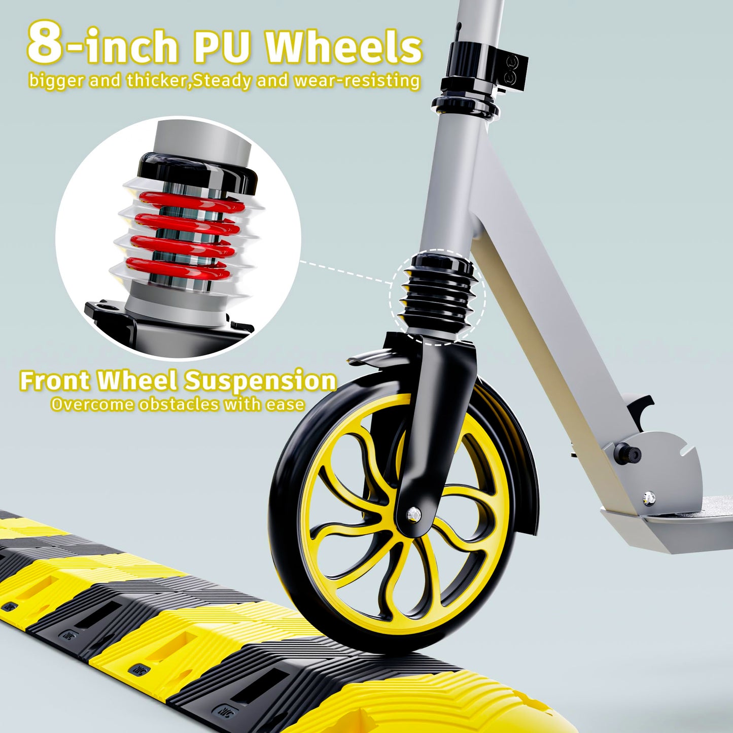 PHOEROS Kick Scooter for Kids Ages 6-12,Teens & Adults, Youth. Lightweight Aluminum Kick Scooter for Teens Adults Boys Girls with 8 inch Big Wheels, Foldable, 3 Height Adjustable, Shock Absorption.