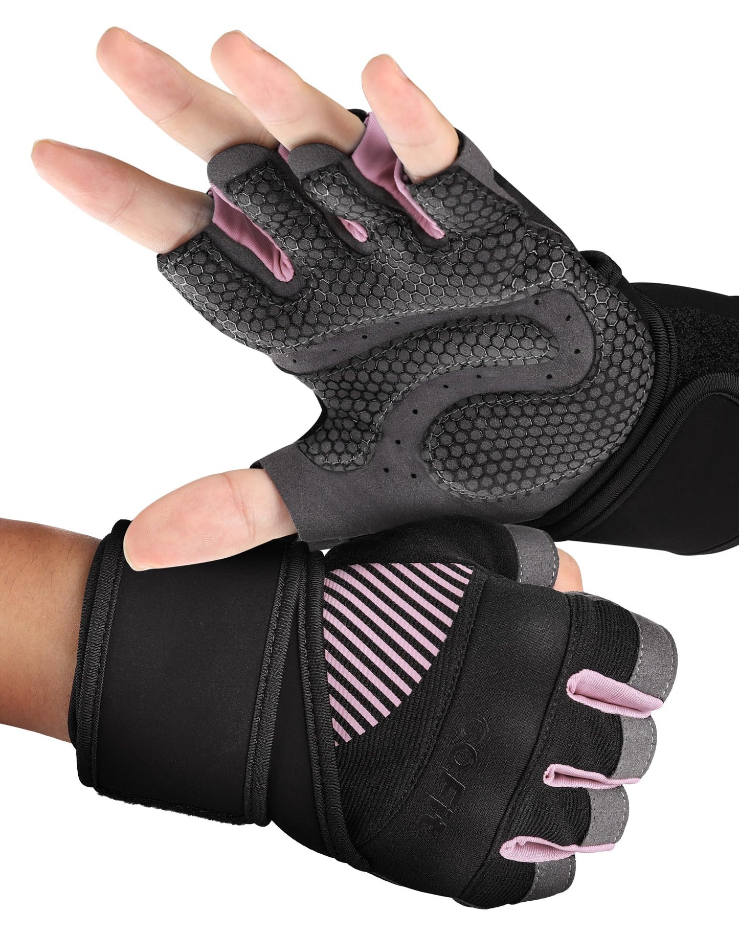 COFIT Breathable Workout Gloves, Antislip Weight Lifting Gym Gloves for Men Women with Wrist Wrap Support, Superior Grip & Palm Protection for Weightlifting, Fitness, Exercise, Training - Pink S