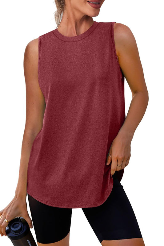 XIEERDUO Beach Vacation Clothes for Women Workout Tank Tops Yoga Shirts Athletic Running Sleeveless Gym Clothes Red Brown M