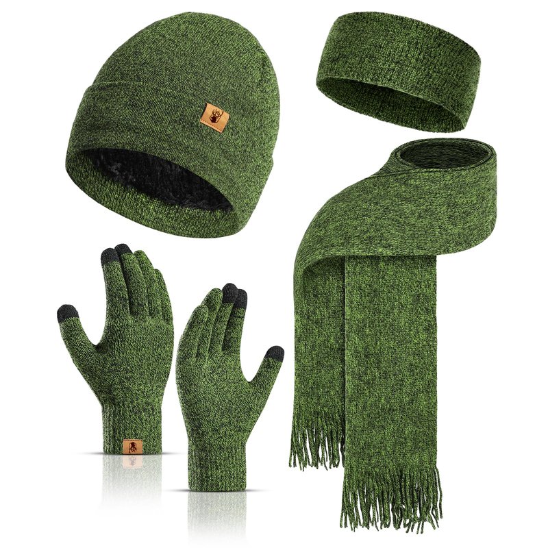 Winter Warm Beanie Hat Touchscreen Gloves Long Scarf Set for Women with Headband, Knit Cap Scarves with Tassel for Women