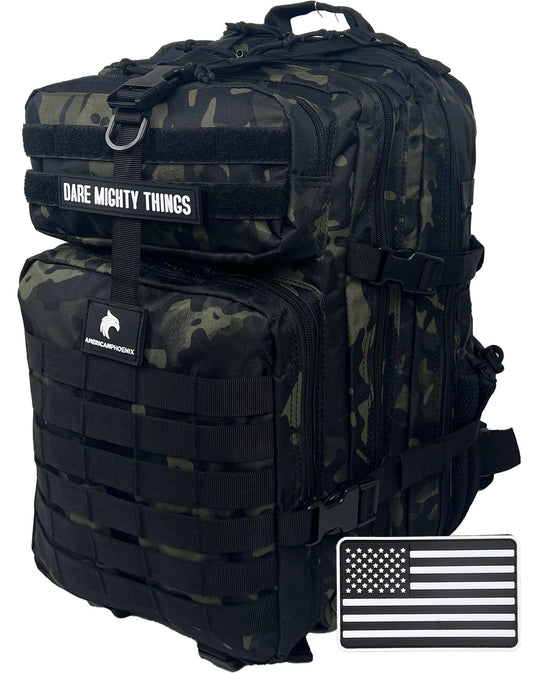 AMERICANPHOENIX 45L Elite Tactical Backpack | 3X Stronger Work & Military Backpack | Water Resistant and Heavy Duty | 3 Day MOLLE Bug Out Bag (Dark Forest)