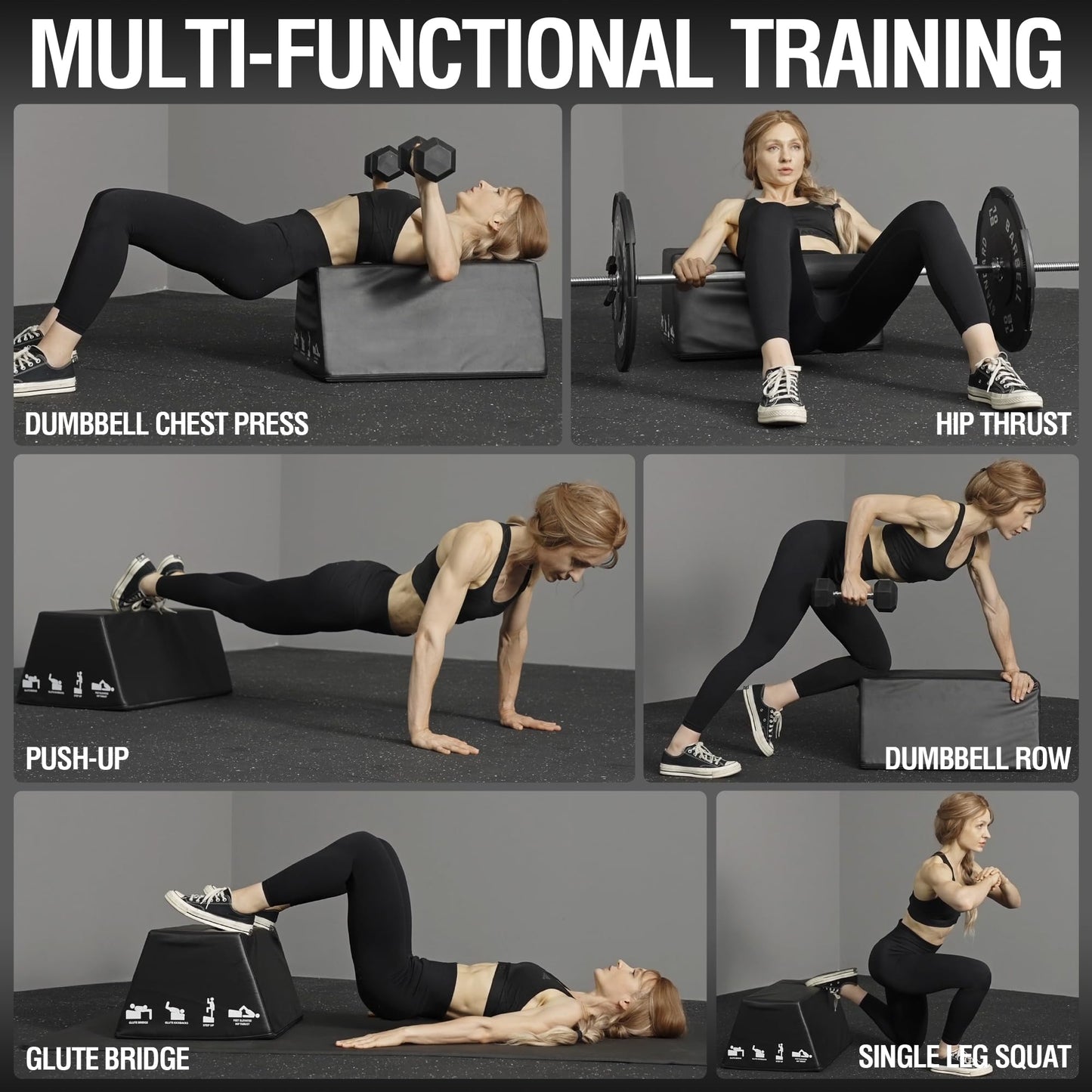 Mikolo Hip Thrust Bench, Hip Thrust Machine for Home Glute Training, Multifunctional Hip Thrust Box with Non-Slip Base, Glute Workout Equipment, 700LB Capacity, Core & Ab Exercises (Large)