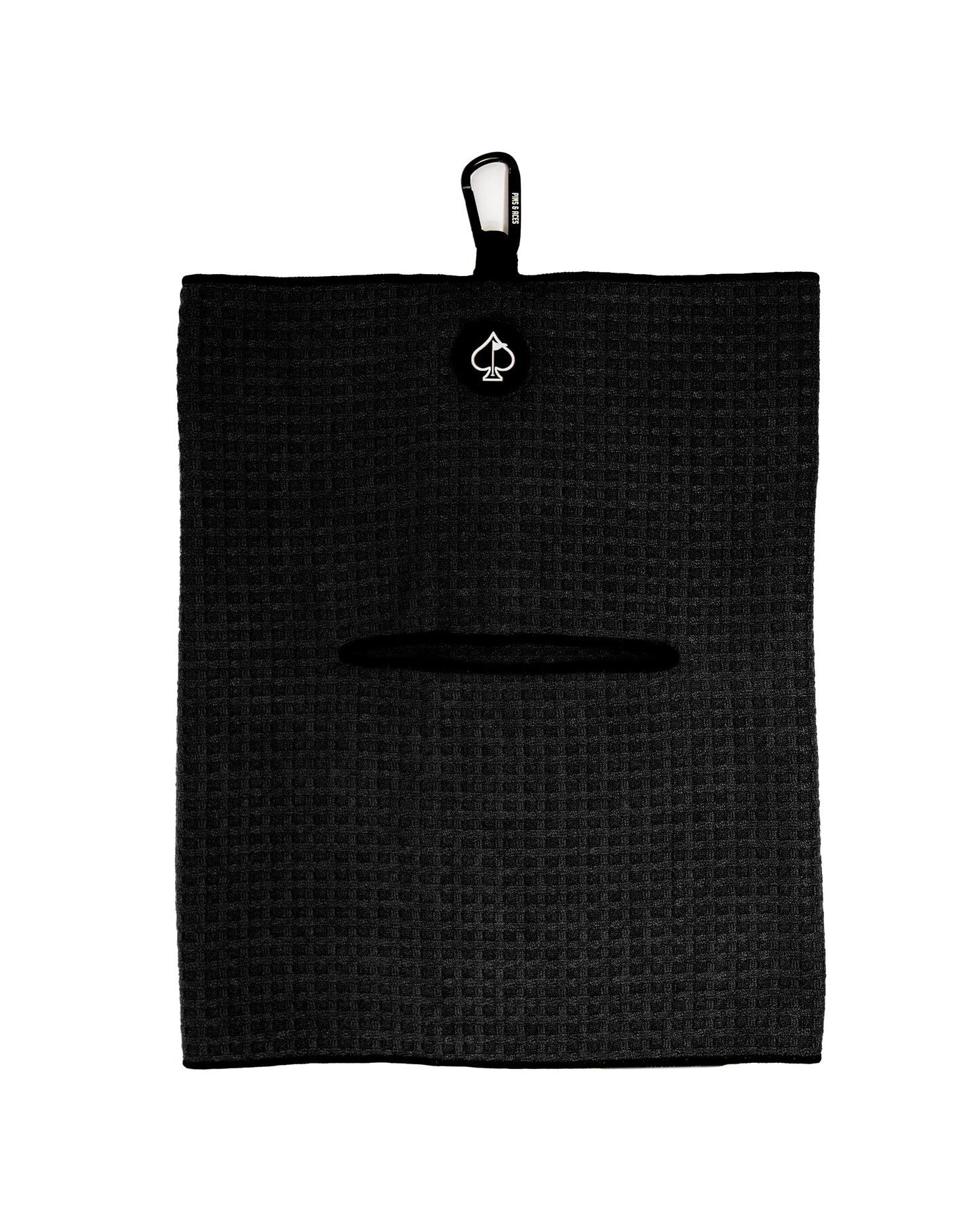 Pins & Aces Magnetic Premium Tour Towel - Lightweight and Absorbant Microfiber - Rubberized Magnet for Golf Carts or Golf Clubs - Won't Damage Clubs. 39" L x 15" W Golfing Gear (Black)