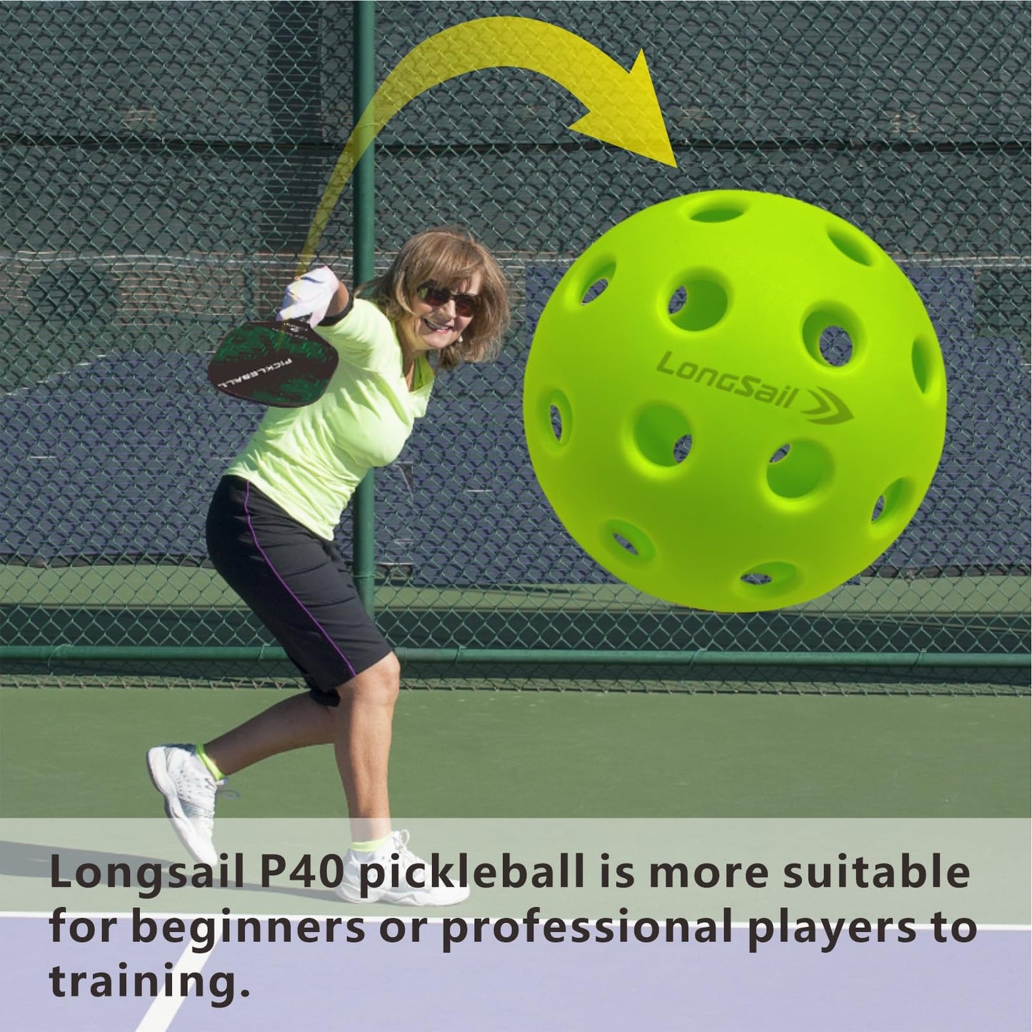 Longsail Outdoor pickleballs usapa Approved P40 ndoor Pickleball Balls Non-Friable & Non-Deformable USAPA Durability, Leisure Sports Beginners Club Neon Green 12 Pack
