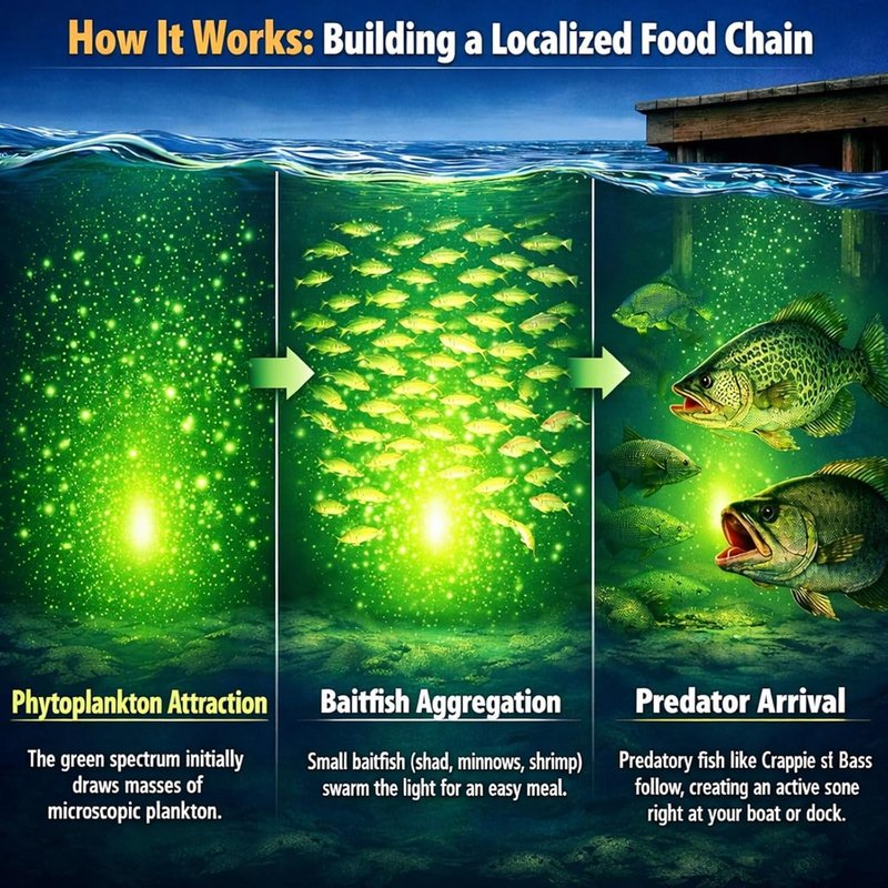 Underwater Fishing Light - 60W 7500LM LED Submersible Night Dock Light | Waterproof for Crappie & Kayak Fishing