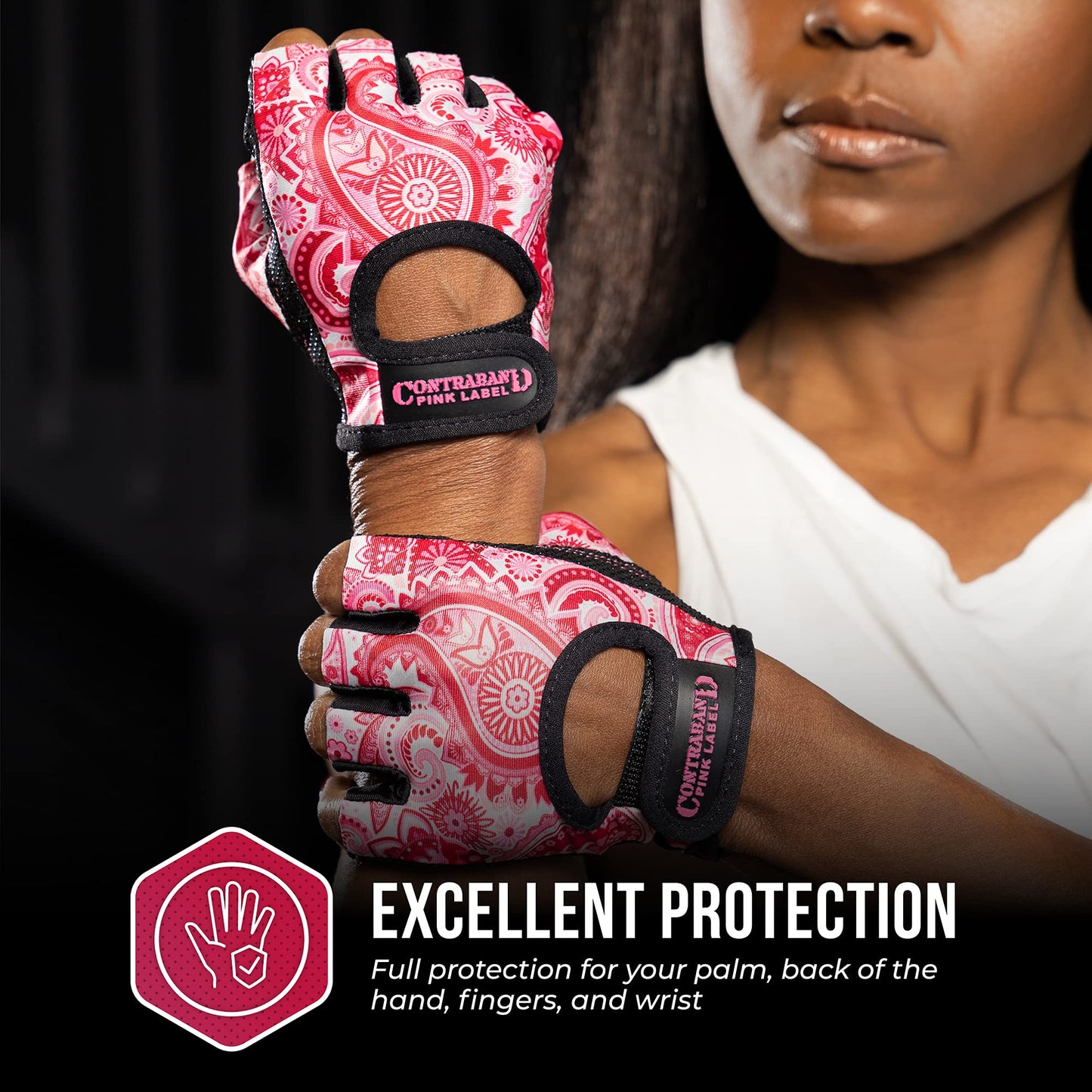Contraband Pink Label 5387 Womens Design Series Paisley Print Lifting & Rowing Gloves (Pair) - Lightweight Vegan Medium Padded Microfiber Amara Leather w/Griplock Silicone (Pink, Large)