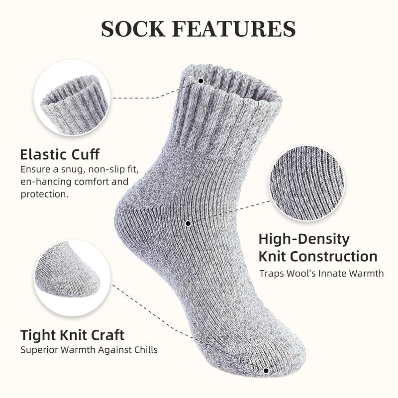 Tough Land Merino Wool Socks for Women 3 Pairs - Thick Cozy Crew Thermal Boot Socks for Hiking,Cabin Work,Gift,Winter