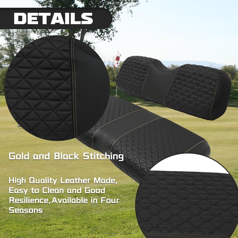 XUANYUDG0769 Golf Cart Front and Rear Seat Covers for 2008+ EZGO RXV Golf Cart and B-Shaped Aftermarket Rear Seat, Vinyl Leather Made/Adjustable Straps and Retractable Buckle/No Stapler Required,4PCS